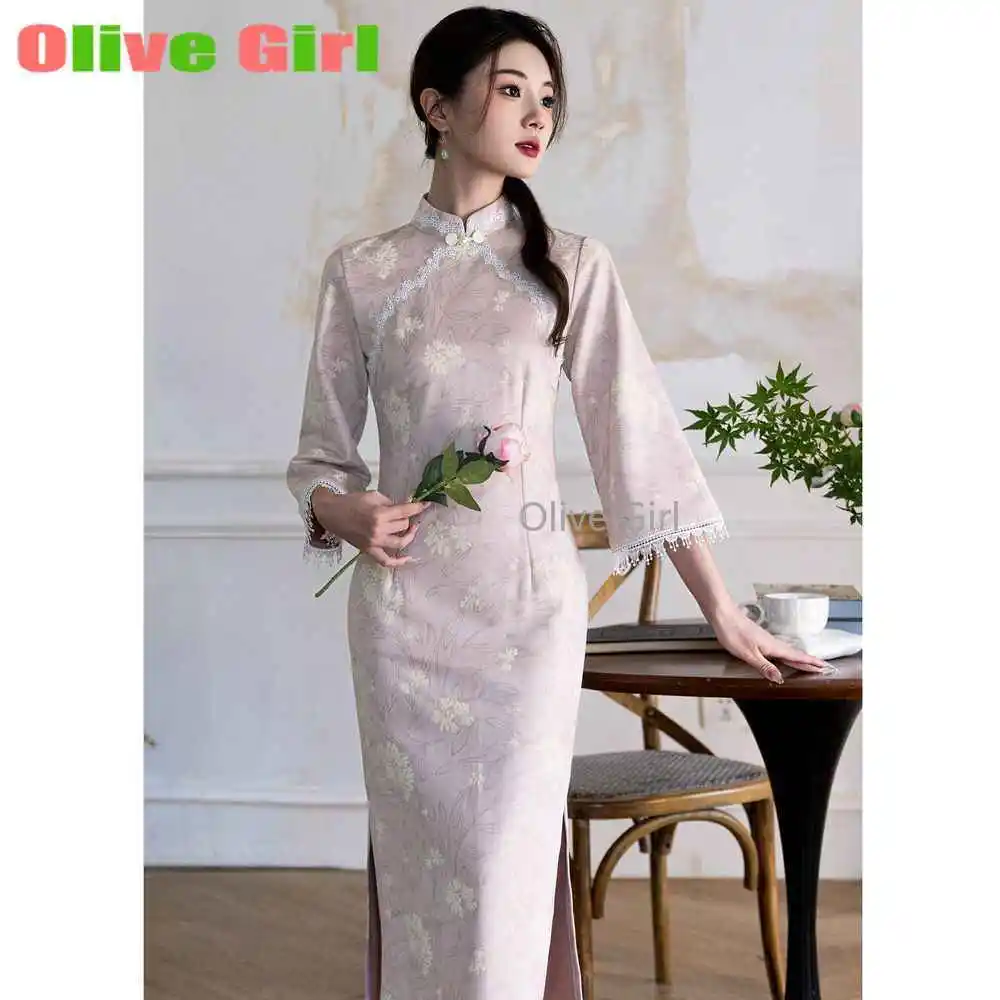 

Улучшенное платье Cheongsam Qipao для женской одежды, весна-осень 2023, улучшенное ретро-платье с большими рукавами