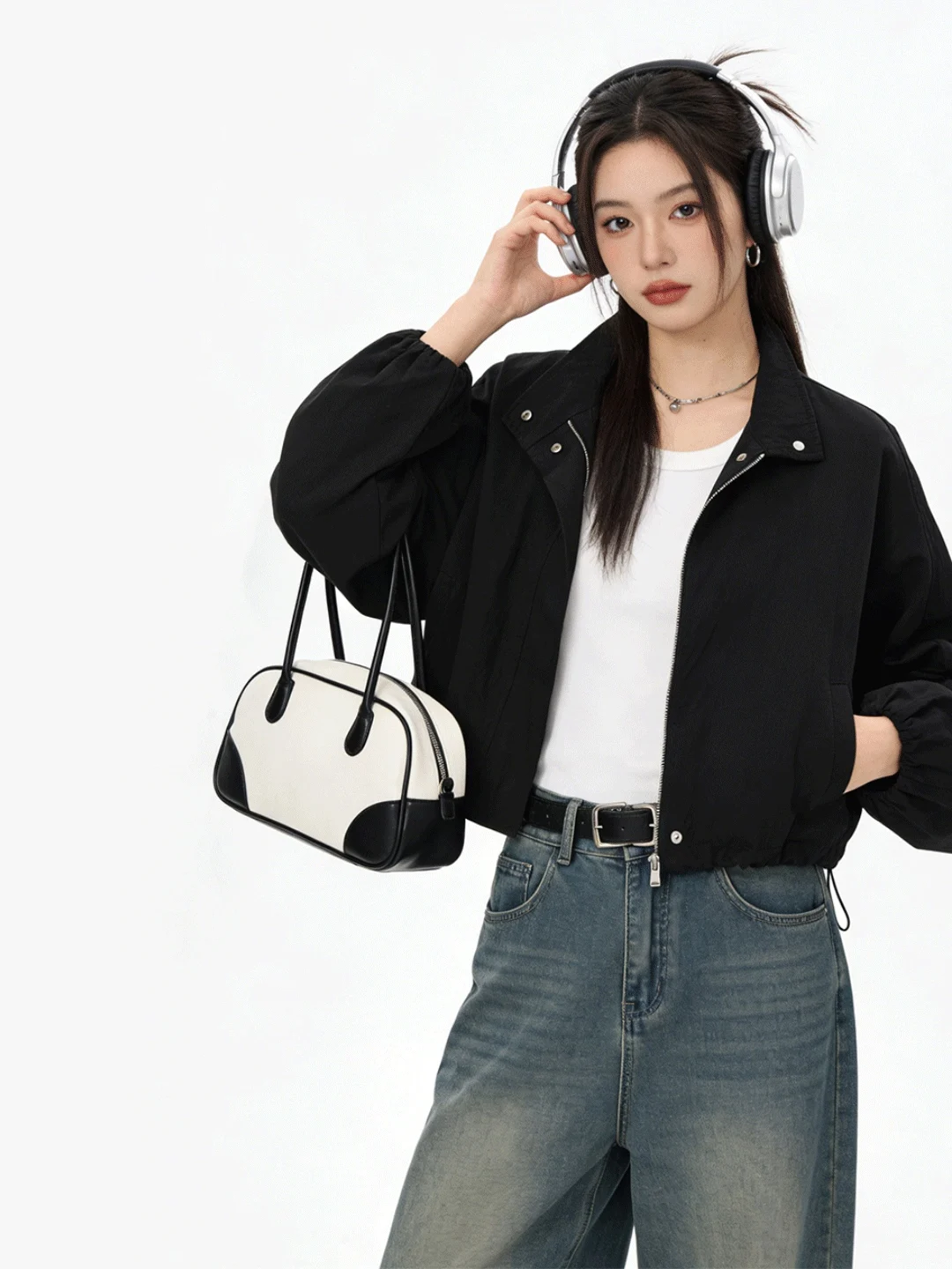 

Retro Korean Sle Loose Fit ort Coat Jaet Stand Collar Breathable Spring Outerwear for Women Simple Elegance