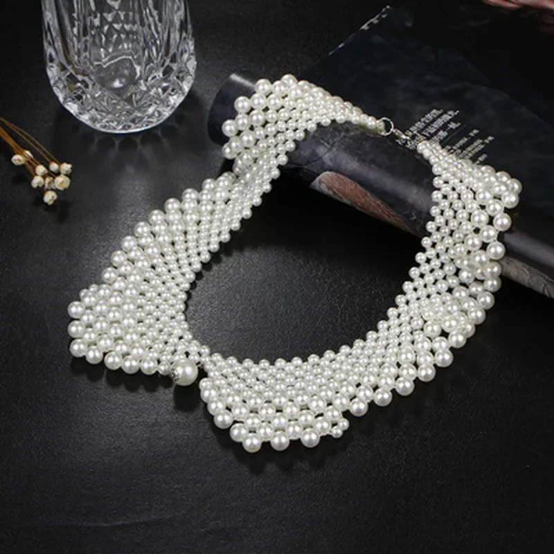 

Women Fashion Pearl Beaded Lace Trim Collar Ribbons Wedding Jewelry for Clothes Dress Collars Accessories Creative Gifts Decor