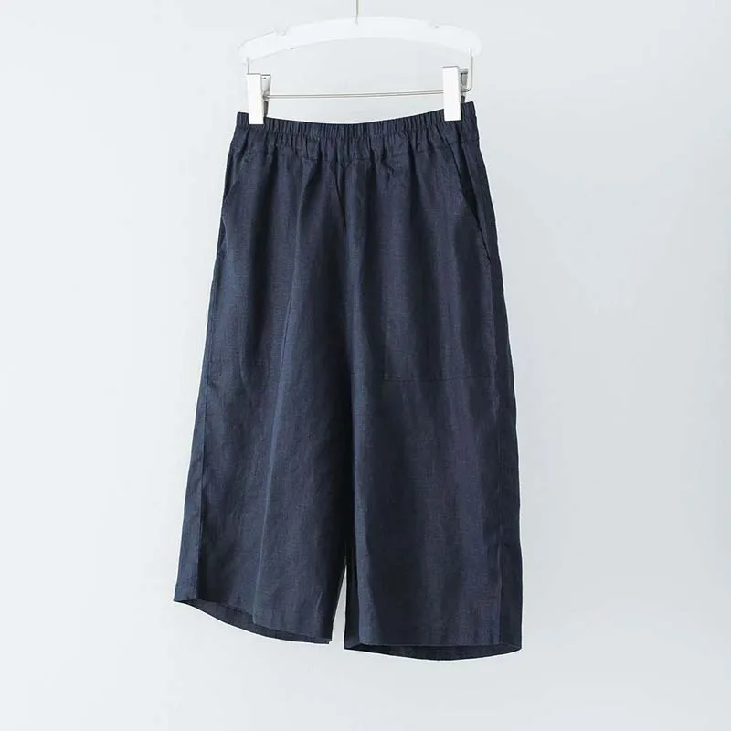 100% Linen Women Casual Calf-length Pants New Arrival 2027 Summer Vintage Style Loose Comfortable Female Wide Leg Pants