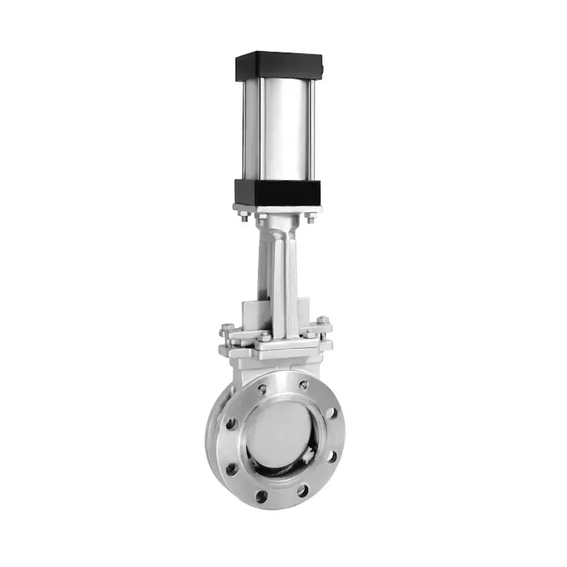 Pneumatic Knife Gate Valve PZ673H 304 Stainless Hard Seal Insert Plate Flange Connection CE Certified Stainless Steel Valves