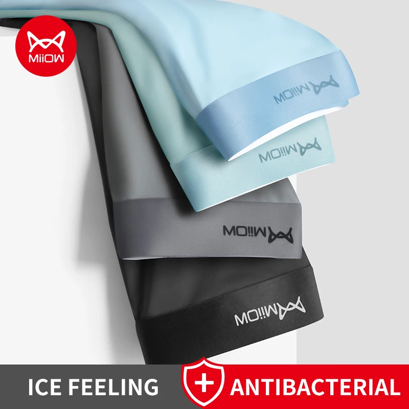 MiiOW 4 Teile/los Männer Boxer Shorts Graphene Antibakterielle Eis Seide Unterwäsche Mann Boxershorts Nahtlose Atmungsaktive Männliche Höschen L-5XL