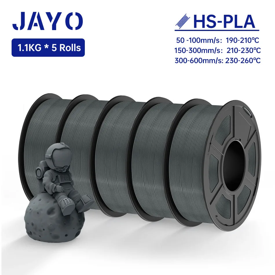 JAYO 5 rollen PLA-filament 1,75 mm hoge snelheid PLA 3D-printerfilament netjes wond 3D-printmaterialen voor FDM 1,1 kg / rol