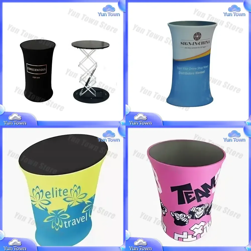 Portable Pop-Up Table for Trade Show Display Oval Promotional Counter Custom Podium Stand Exhibition Booth Furniture Event