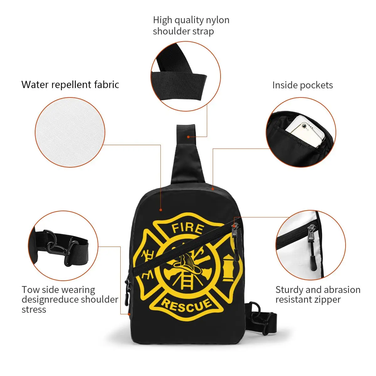 Firefighter Fire Rescue Sling Crossbody Chest Bag Men Casual Shoulder Backpack for Travel Cycling