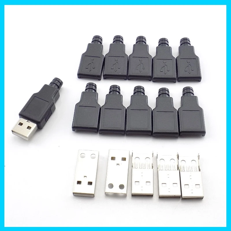 1/5/10PCS 2.0 USB 4-Pin A-Type DIY Connector - Female/Male Solder Plug Socket with Black Plastic Cover  E3