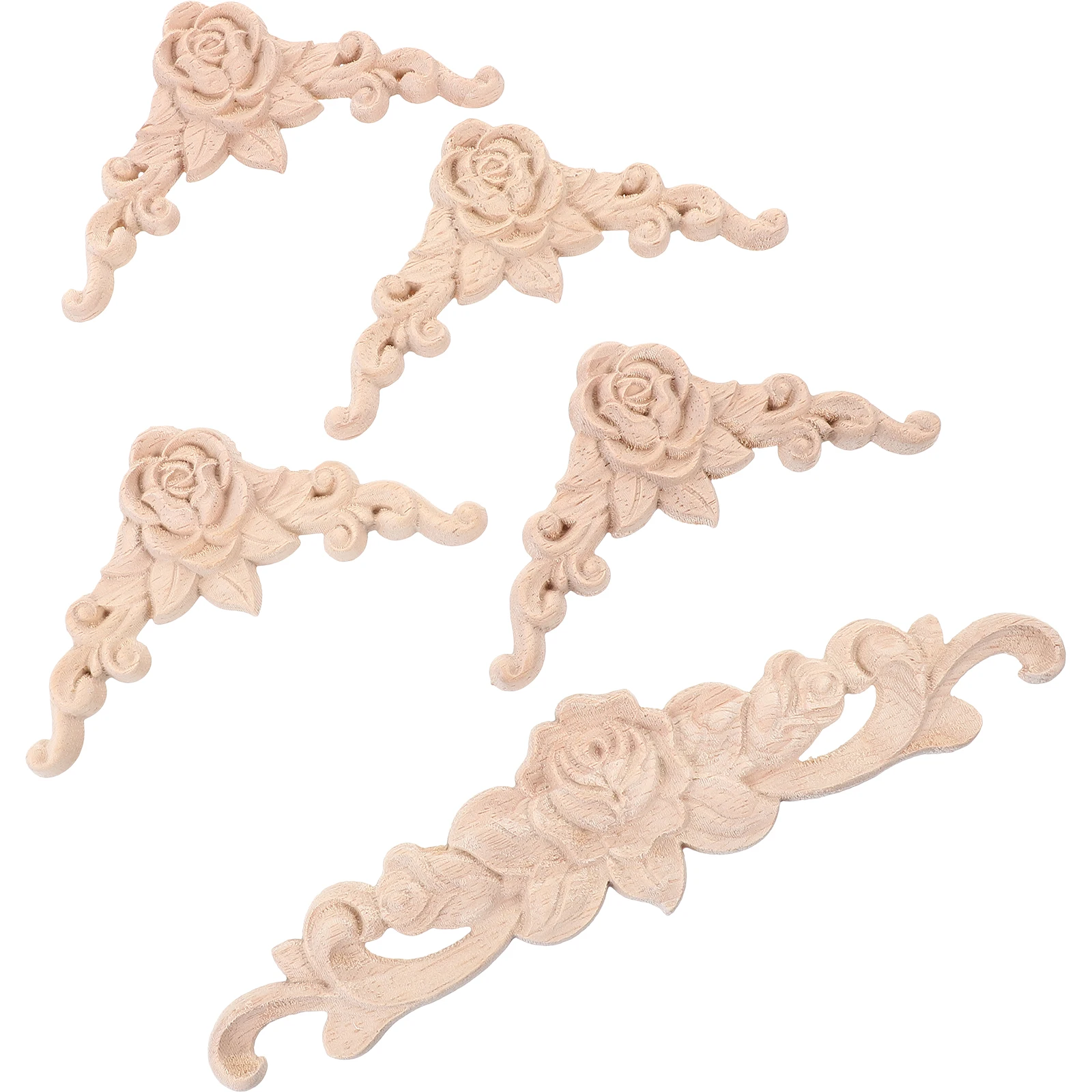 

5 Pieces Wood Carved Onlay Applique Decorative Mosaic Furniture Cabinet Door Accessories Wooden Embellishments Traditional