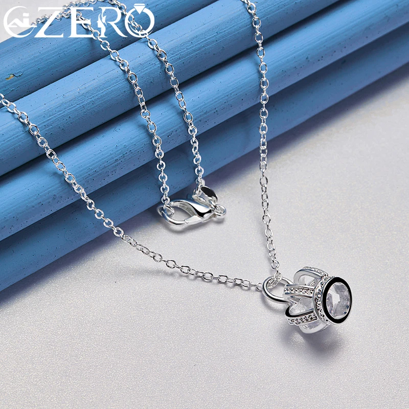 ALIZERO 925 Sterling Silver AAA Zirconia Crown Pendant Necklace With 16-30 Inch Chain For Women Wedding Party Charms Jewelry