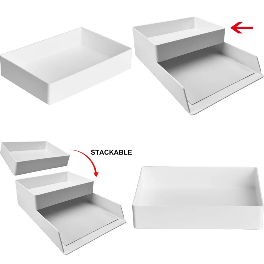 منظم مكتب بلاستيكي مستطيل مع صواني تخزين وصينية ملحقات للمكتب أو مساحة العمل المنزلية مثالية لإدارة الأوراق #1