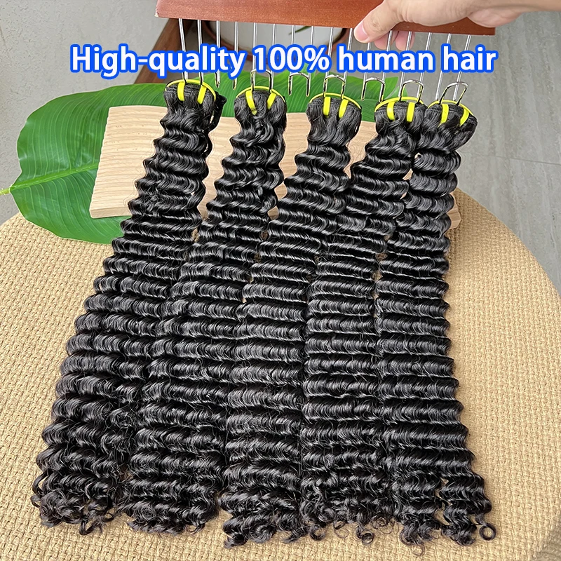 

Вьетнамские супердвойные пучки волос 15A, глубокая кудрявая прическа, 100% натуральные необработанные человеческие волосы, объемные кудри # Натуральный цвет 1B, полный объем и густота