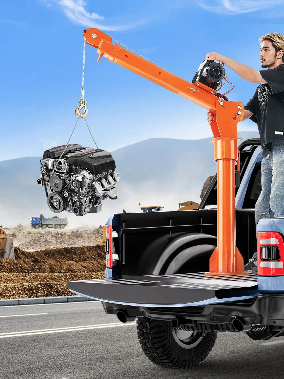 SucceBuy 2200 lbs elektrische takelwagenkraan 360 °   Draaibare opklapbare bedspiekraan met elektrische lier van 6000 lbs voor het heffen van goederen - afbeelding 2