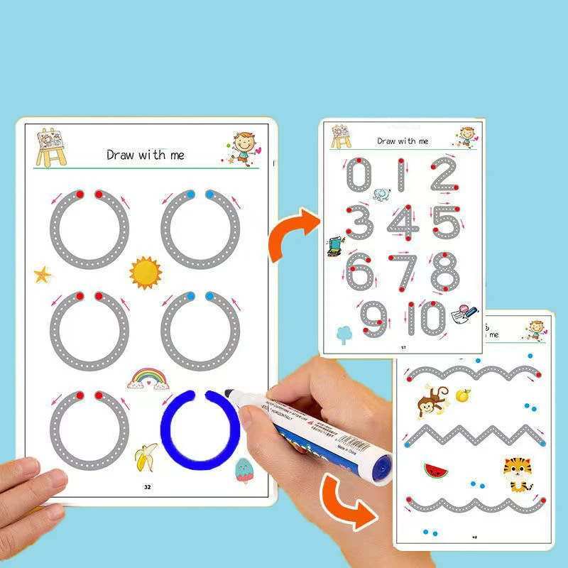 لعبة رسم مونتيسوري للأطفال قابلة لإعادة الاستخدام ماجيك للأطفال ممارسة كتاب التحكم في كتاب التدريب مصنف التتبع السحري