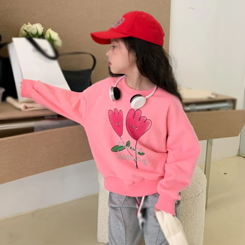 Printed Children Sweatshirts Tops Kids Long Sleeve Girls Sweatshirt Cartoon Thick Warm Hoodies Pullovers Boy Girl Fleece Clothes