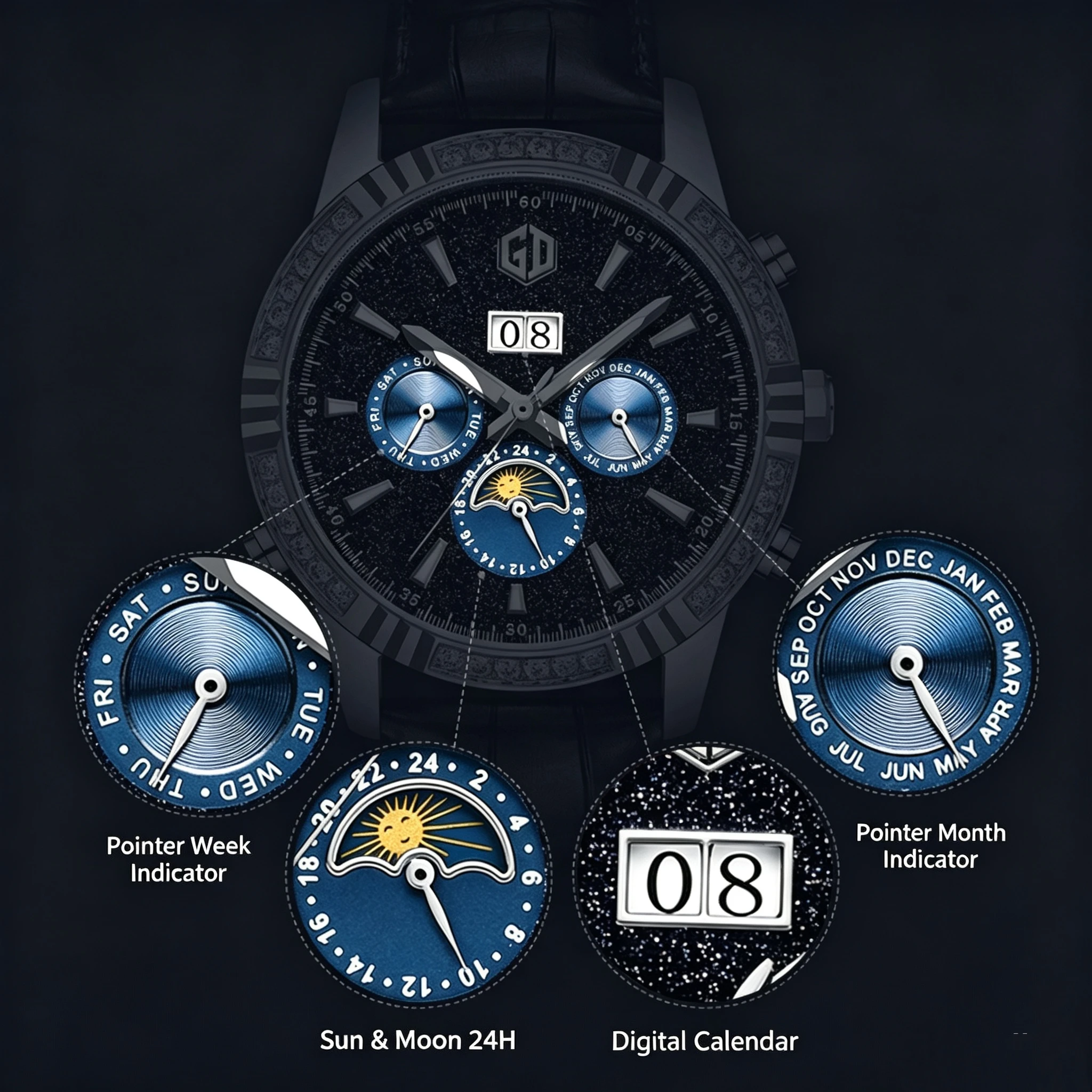 Sports Luxury Men Diamond Set Automatic Mechanical Watch Multi-function Date Day Relogio Masculino Business Leather Men's Watch