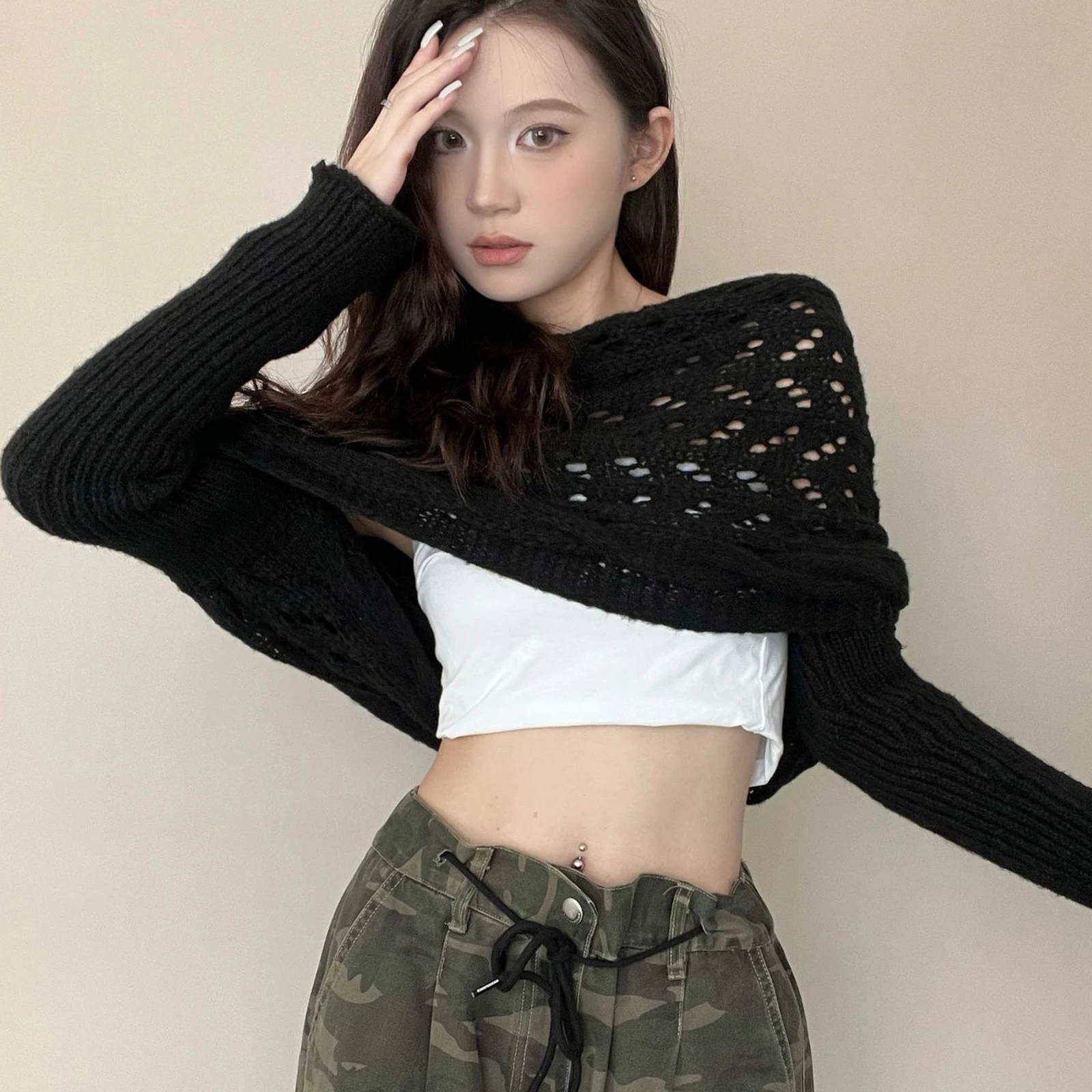 

Chunky Knit Cable Wrap Scarf Rich Coffee Color Warm Winter Shawl Sleeves Women Knitted Neck Warmer Sweater Scarf with Sleeves