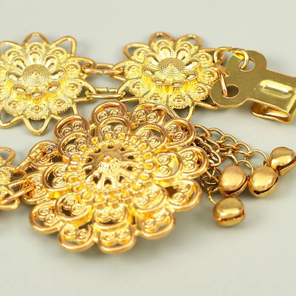 التقليدية المعادن العرقية نمط حزام الفضة جرس زهرة معدنية الخصر سلسلة المعصم مجوهرات شرابة الذهب حزام الطرف الديكور