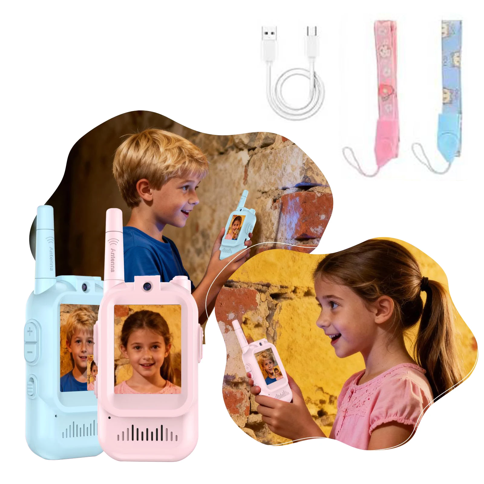 Kinderen Video Walkie Talkie Set 2 stuks Oplaadbaar Kinderen Binnen Buiten Speelgoed 2 inch Scherm Cartoon Intercom Verjaardagscadeaus voor Jongen