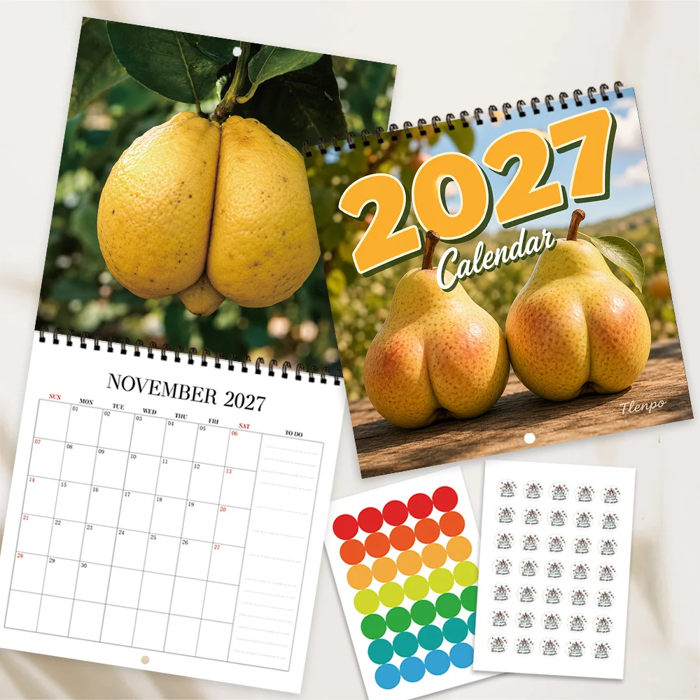 1pc 2027 Mutant Fruit Calendar Wall Calendar,12‑Month Planner,Gift For Back‑to‑School,Christmas,,New Year,Free Stickers Included