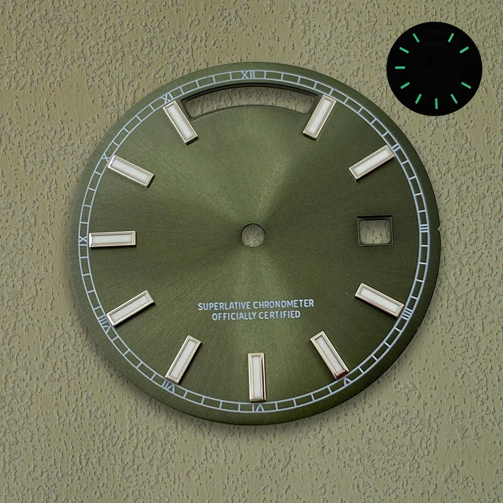 High Quality 31mm S Logo Dial For 8285 Movement Green Luminous Day And Date Dial Watch Modification Accessories