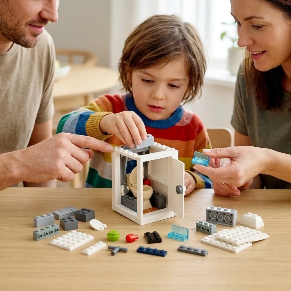 Simple White Building Block Set Bathroom Scene Small Particle Educational Play Toy Tight Fit Stable Structure DIY Building Block