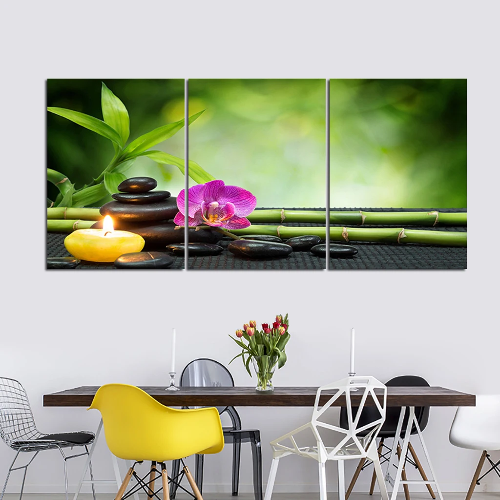 

Zen Candle Stone Green Bamboo Flowers Canvas Painting yoga SPA massage shop Poster Print Wall Art Picture for living room Decor