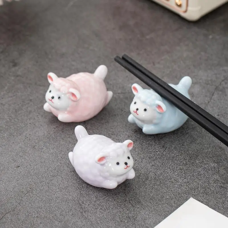 1pc Ceramic Little Sheep Chopstick Rack Spoon Fork Stand Chopsticks Rest Pillow Kitchen Tableware Dinner Accessories