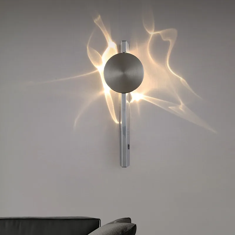 Italian minimalist designer light and shadow wall lamp, living room background stainless steel creative bedroom bedside lamp,