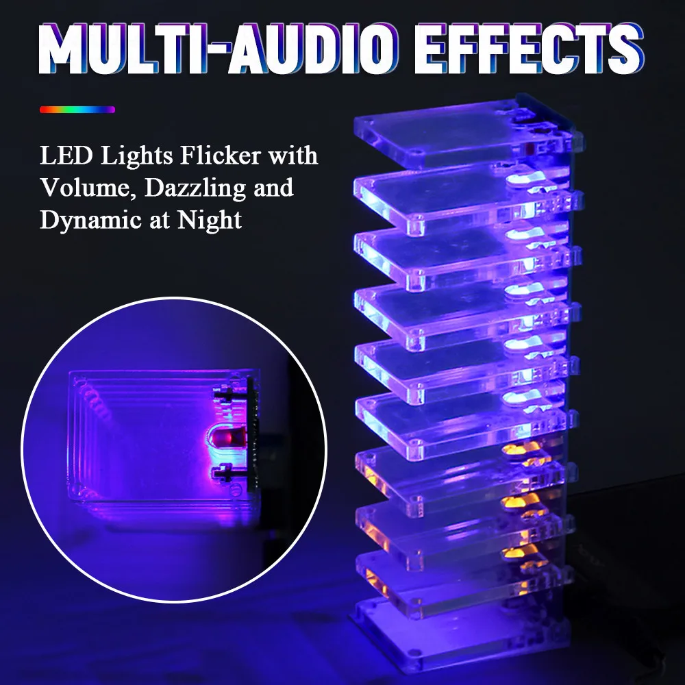 DIY Sound Control LED Music Spectrum Electronic Kit Crystal Column Audio Display DIY Electronic Components Kit LM339 LM358 Chip