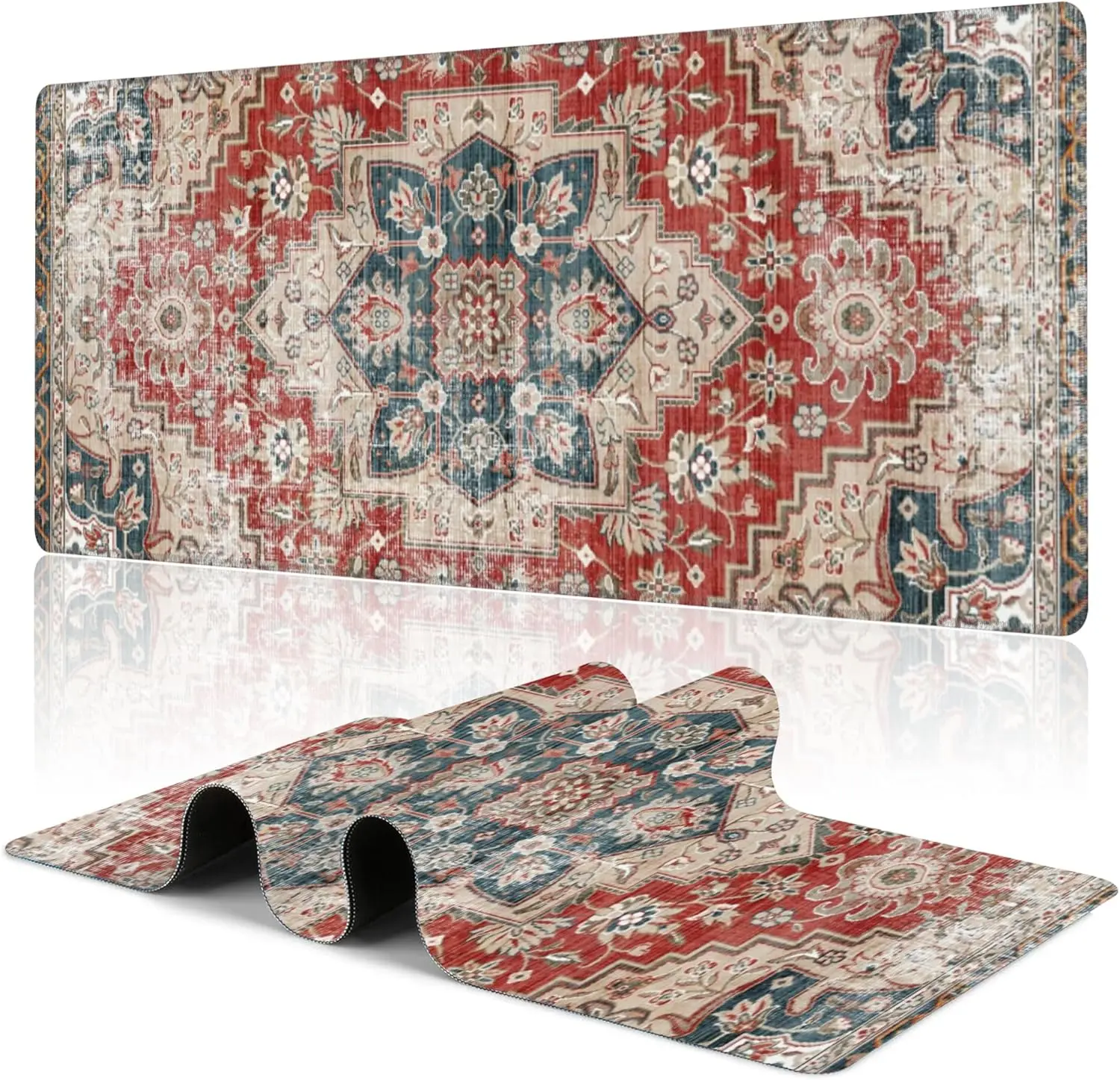Desk Mat Persian Retro Carpet Gaming Mousepad XXL Extended Office Laptop Keyboard Pad Non-Slip Large Mouse Ma with Stitched Edge