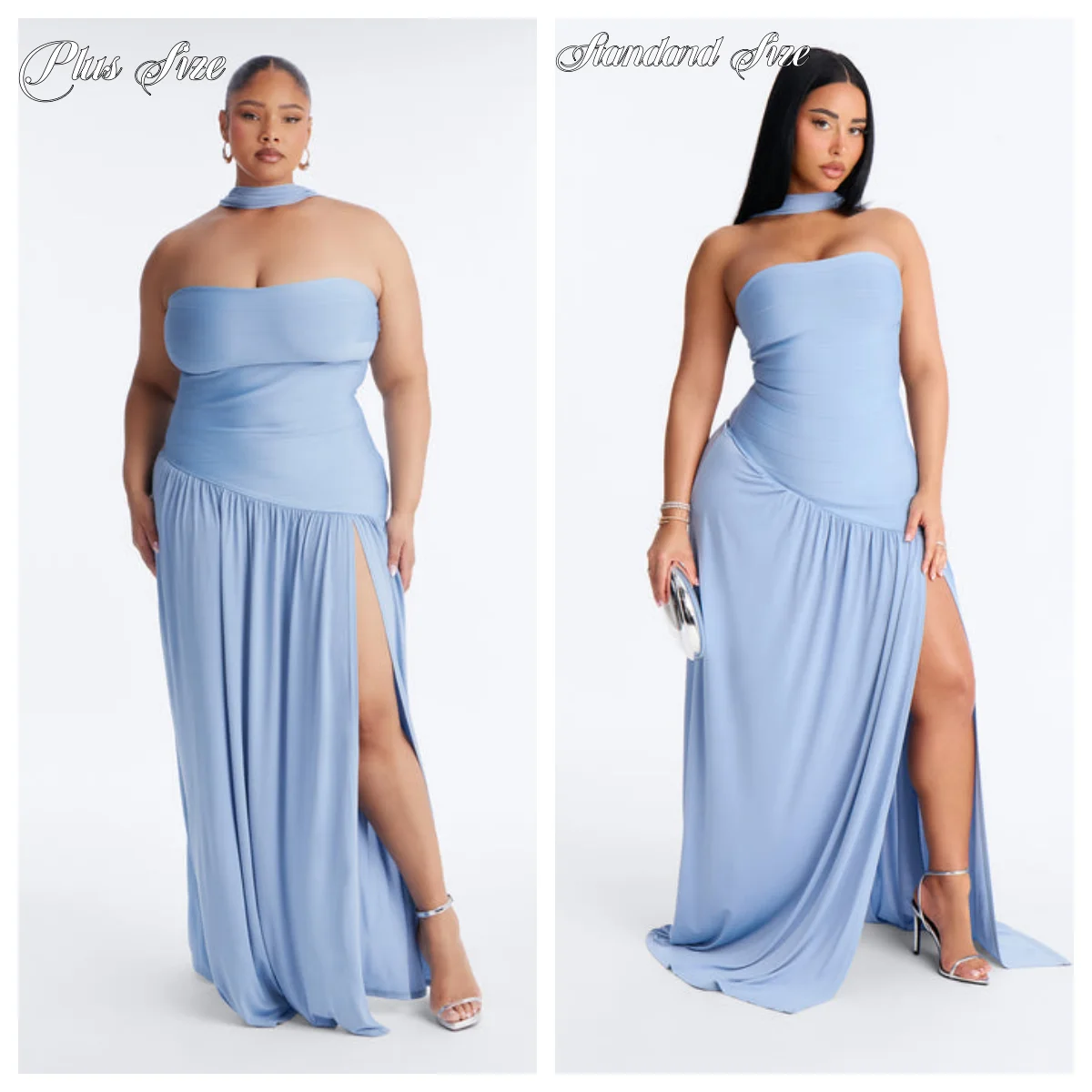 

Plus-Size Women Off-shoulder Strapless Women Gown Patchwork Pleated Scarf Neck Evening High Split Long Dresses