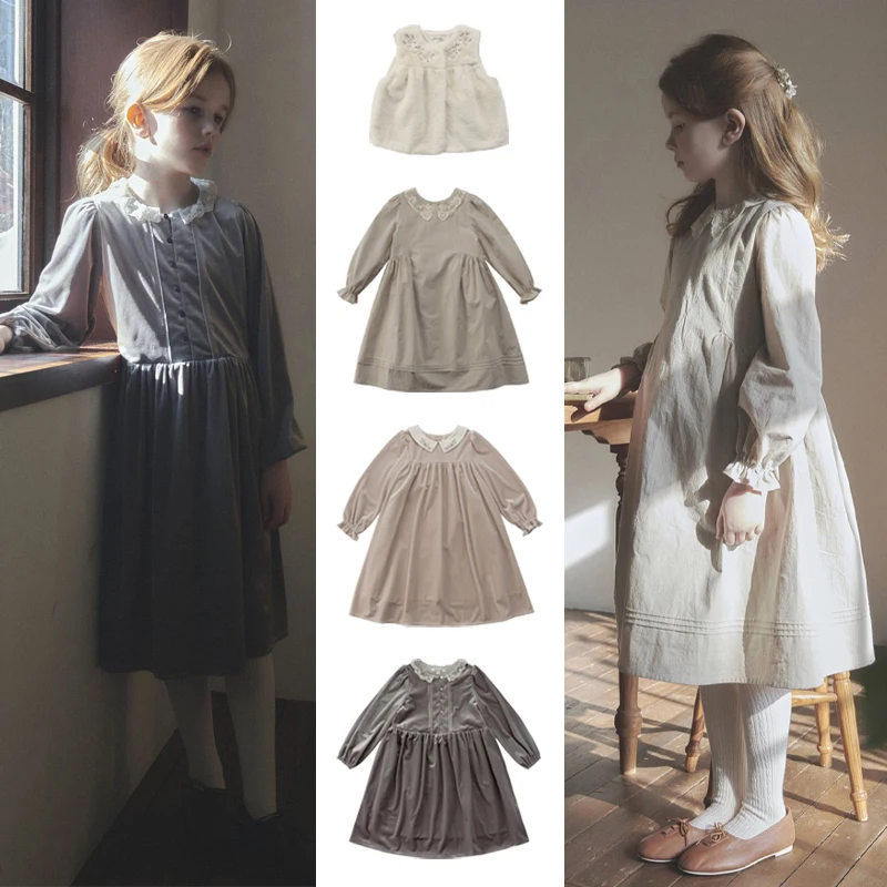 Autumn Winter Lou Brand Girl Long Dress For Kids Cotton Soild Color Party Dresses Children Plush Coat Kids Luxure Evening Dress