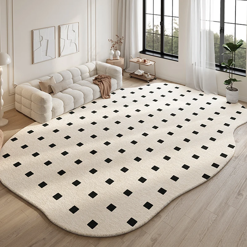 French Cream Style Living Room Soft Carpet Irregular 2024 New Black and White Grid Waterproof Carpets Sofa Non Slip Fluffy Rug