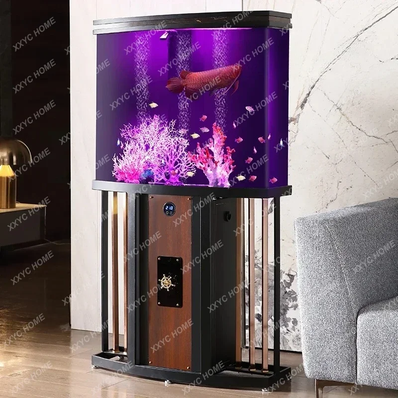 

A Single arc fish tank, medium-sized water-free acrylic ecological bottom filter, office against the wall for home use