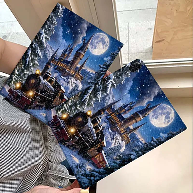 

Чехол для планшета Huawei MatePad M5 T5 SE 11 Pro Honor Tab 5 V7 V8 X9 GT 10.1 10.8 дюймов с дизайном «Снежный замок и поезд ночью»