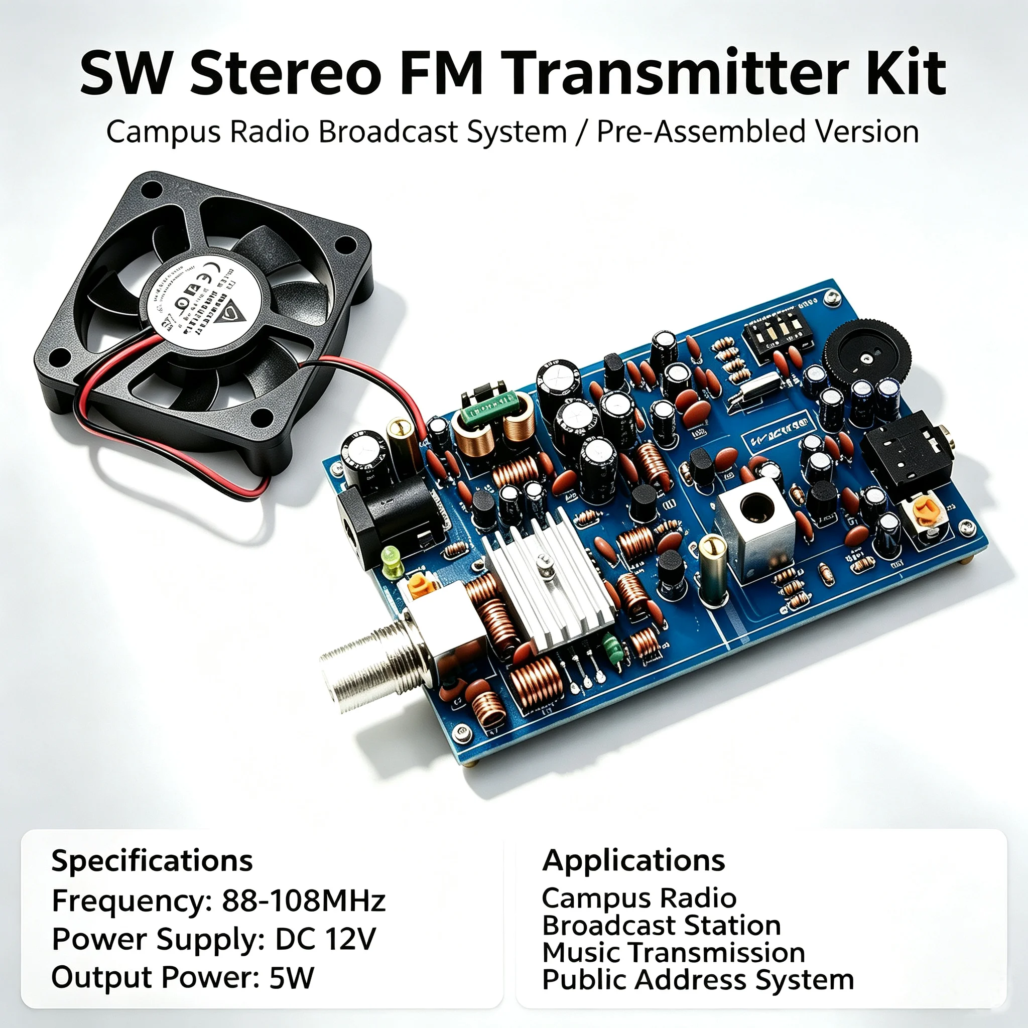 DYKB 5W Stereo FM Transmitter Kit BH1417F 14 Preset Channel 3000m Range For Campus Radio Broadcast System With Adjustable Output