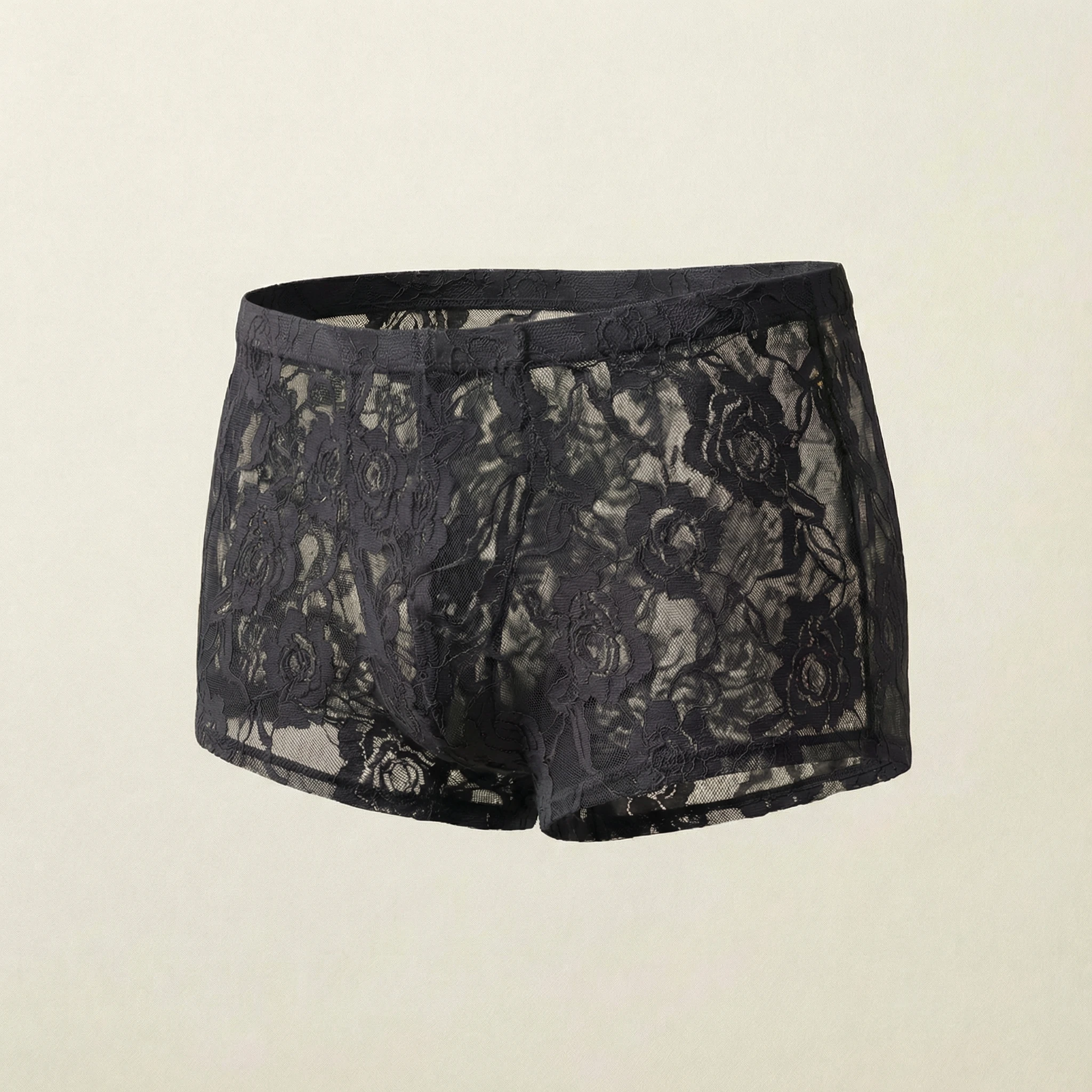 1Pc Men's Fashion New Design Sexy Lace Embroidery, High Elasticity Transparent Lace Flat Corner Underwear, Sexy, Ice Silk