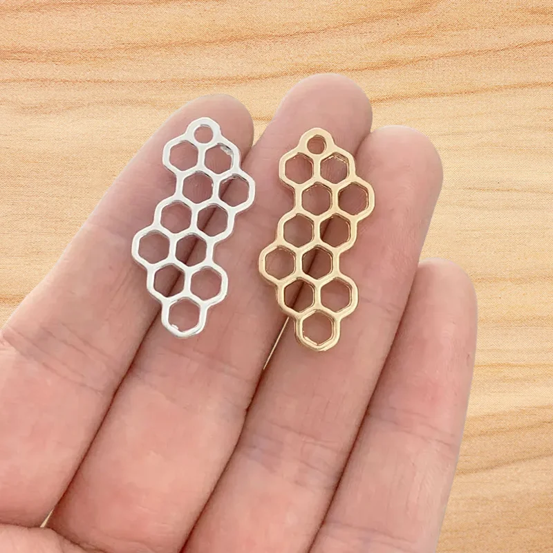 20 Pieces Tibetan Silver/Gold Color Bee Hive Honeycomb Charms Pendants for DIY Earrings Necklace Jewelry Making Accessories