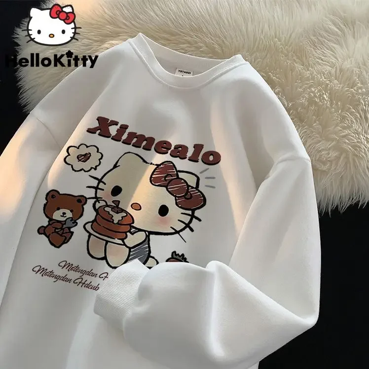 Sanrio Hello Kitty New Cute Anime Print Pullover Clothes 90s Trendy Top Kawaii Long Sleeve Korean Stylish Sweatshirt Y2k Girls