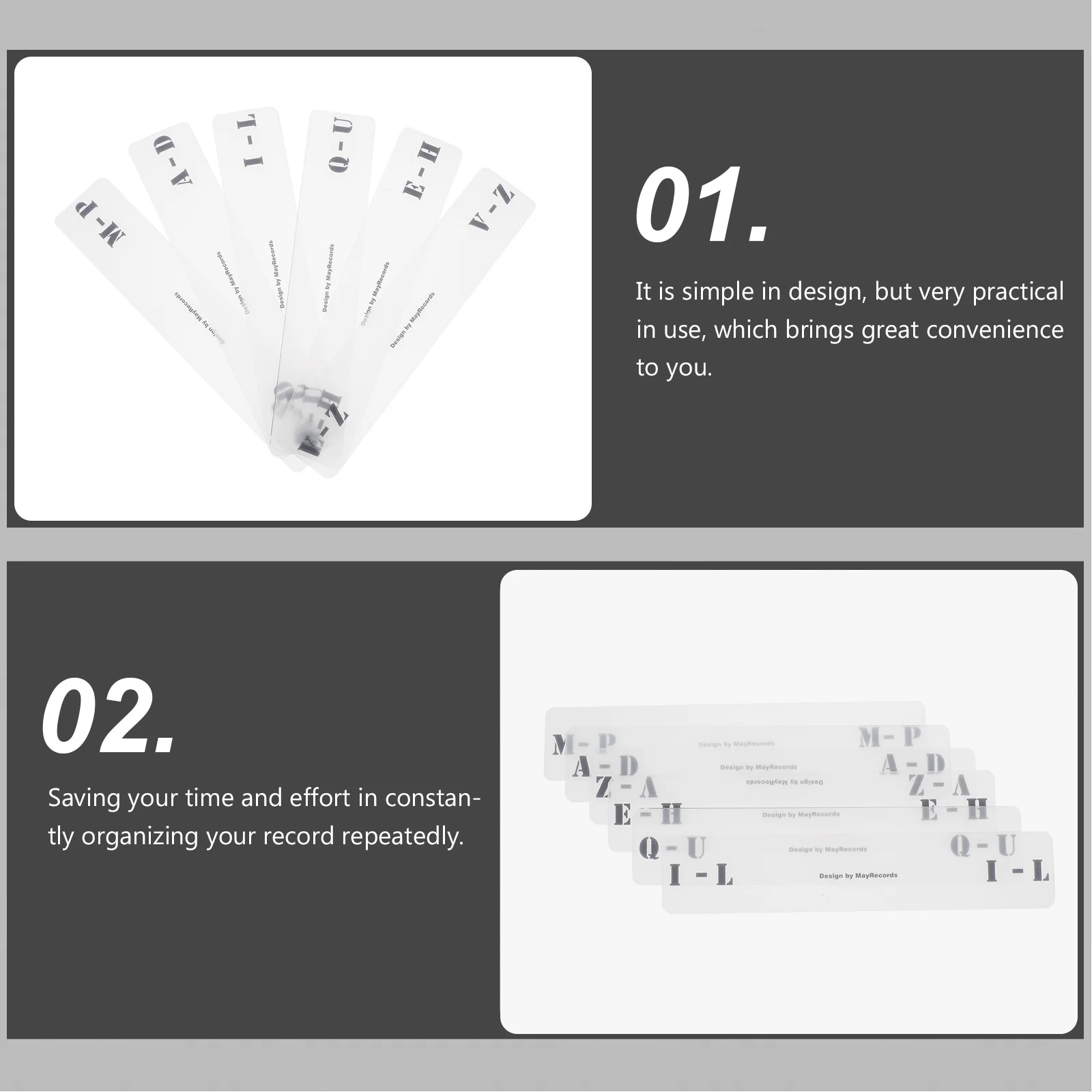 

6Pcs Record Dividers Clear Horizontal Letter Classification Labels Acrylic for Vinyl Organizer A- Cards