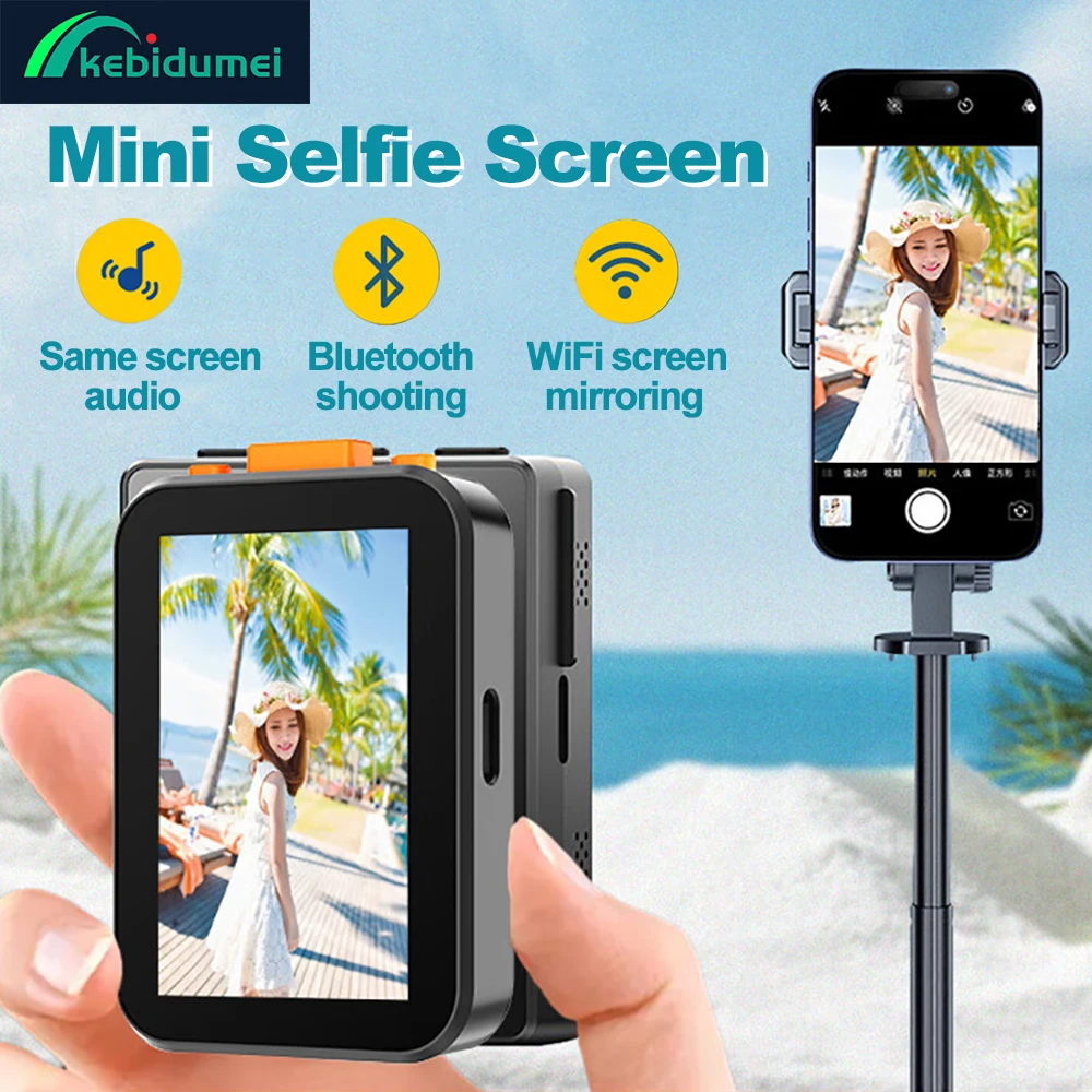 Kebidumei Phone Vlog شاشة مراقبة السيلفي للهاتف الخلفي كاميرا صغيرة شاشة سيلفي عرض الصوت بلوتوث التصوير الفوتوغرافي عن بعد