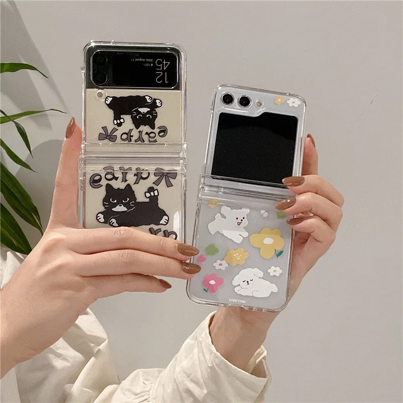 Cute Painting Cat Dog Panda Phone Case for Samsung Galaxy ZFlip3 ZFlip4 ZFlip5 ZFlip6 Hard PC Back Cover for Z Flip 6 Case Shell