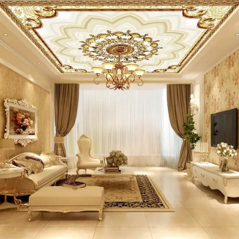 Custom wallpaper 3d mural European metal pattern ceiling mural living room bedroom exquisite embossed border marble decorativen