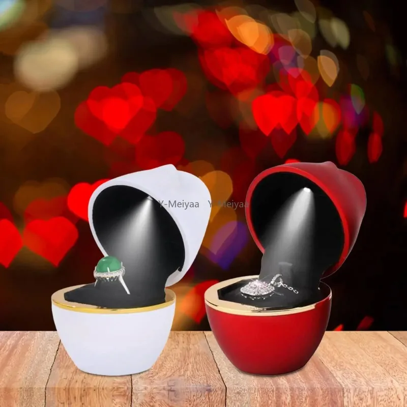 LED Rose Shape Rings Box with Light Jewelry Box Rose Jewelry Ring Case for Marriage Wedding Ceremony Proposal Valentines