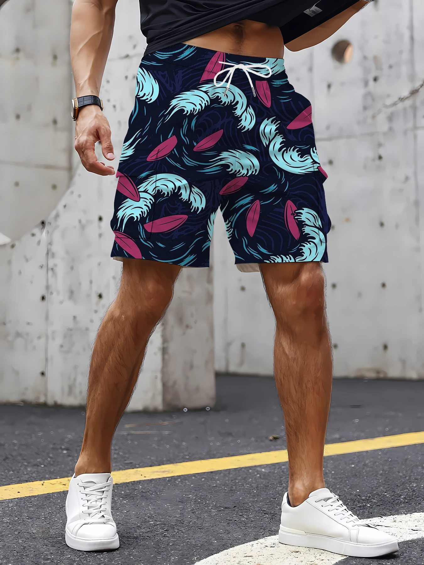 Men's Graphic Printed Multi-Pocket Cargo Shorts Summer Loose Streetwear Hip Hop Casual Shorts