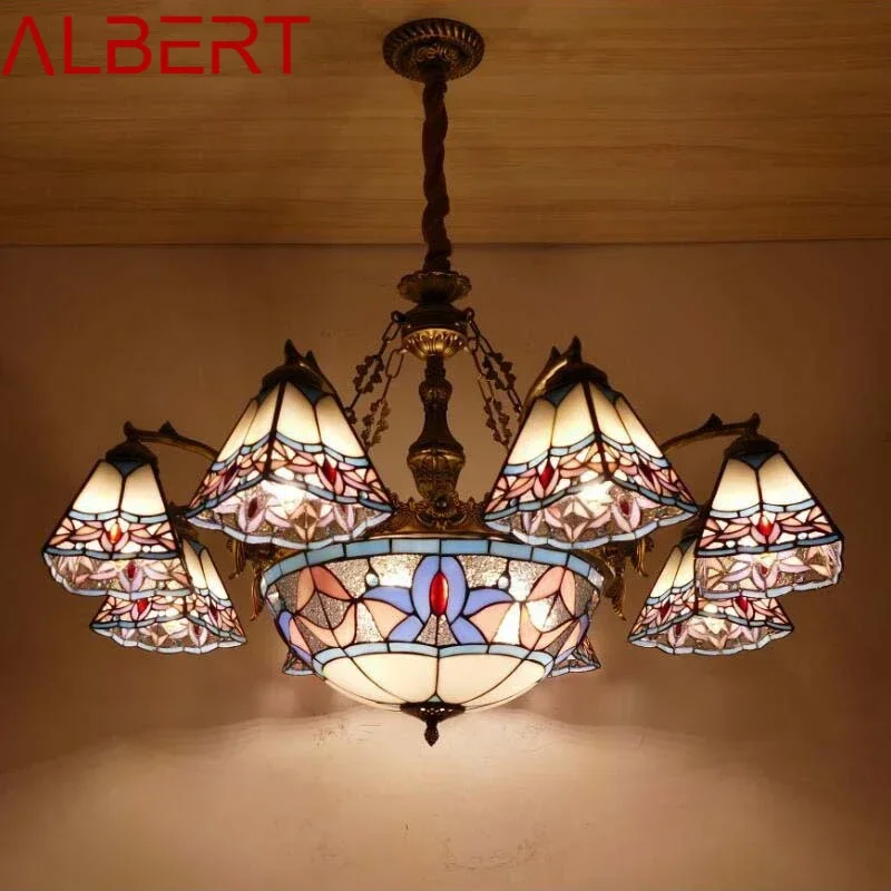 ALBERT Tiffany European Living Room Pendant Lamp American Chandelier Bedroom Restaurant Bar Caf é Colour Glass Chandelier