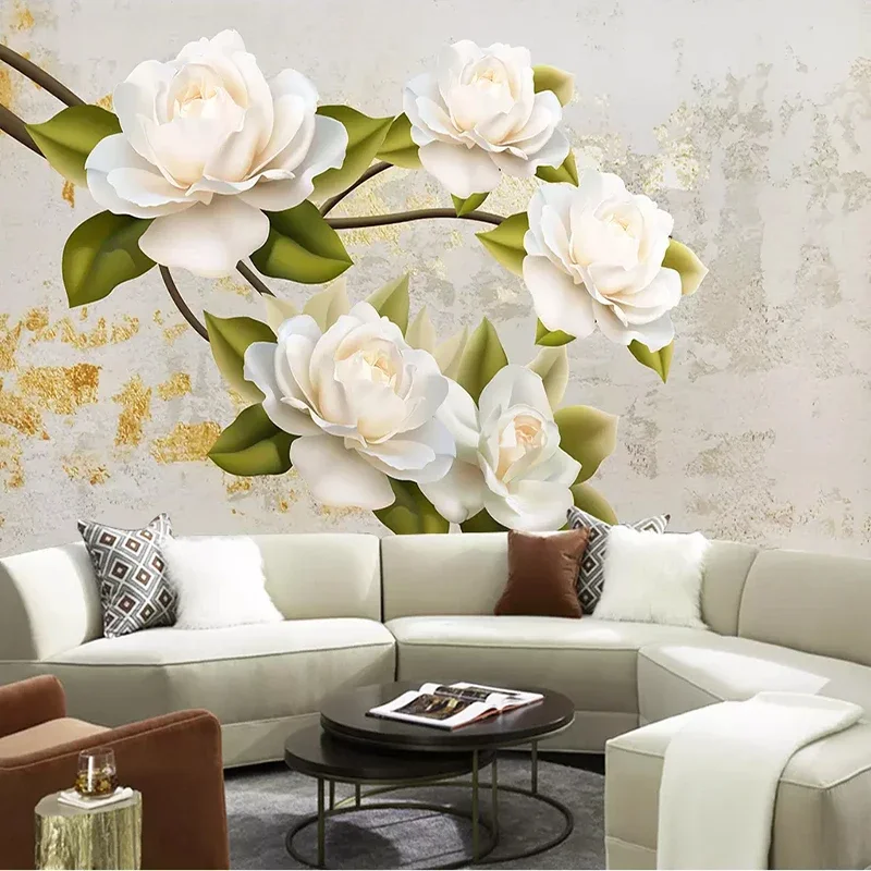 Custom 3D Mural Modern Minimalist White Flower Wallpaper Living Room TV Background Wall Home Decoration Wall Cloth Wall Painting