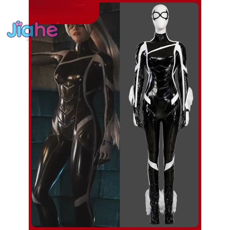 القطة السوداء فيليسيا هارديس تأثيري العنكبوت 2 زي جلد أسود ضيق بذلة مرنة قفازات هالوين المرأة الخيال مجموعة