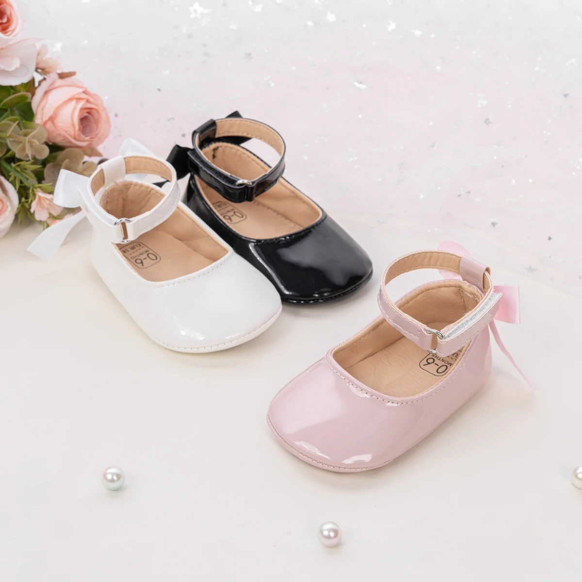 Baby Mädchen Mary Jane Ballerinas aus Lackleder mit Schleife, Prinzessinnen-Kleiderschuhe, rutschfeste weiche Sohle, für Kleinkinder, Prewalker, Party – Detail 2