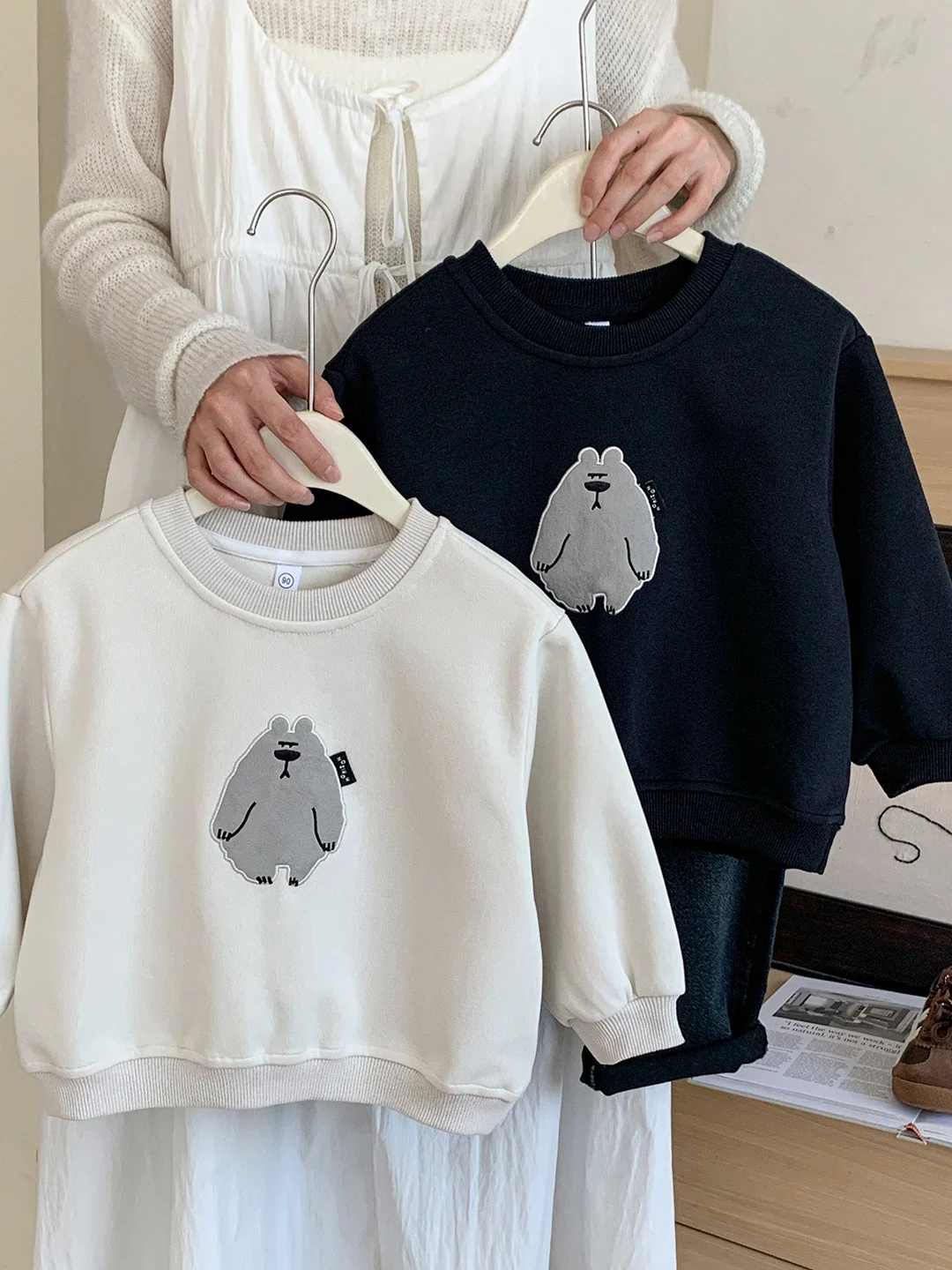 

Круглая толстовка Ne для мальчиков с мультяшным принтом медведя, весенне-осенняя модная детская одежда, удобный длинный термобелье свека