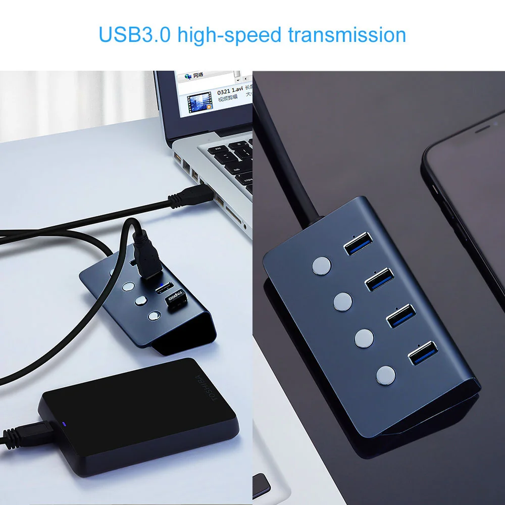 CHYI USB3.0 HUB Adapter For Laptop PC High Speed USB 3.0 Hub External 4 Ports Adapter Splitter USB Expander Computer Accessories